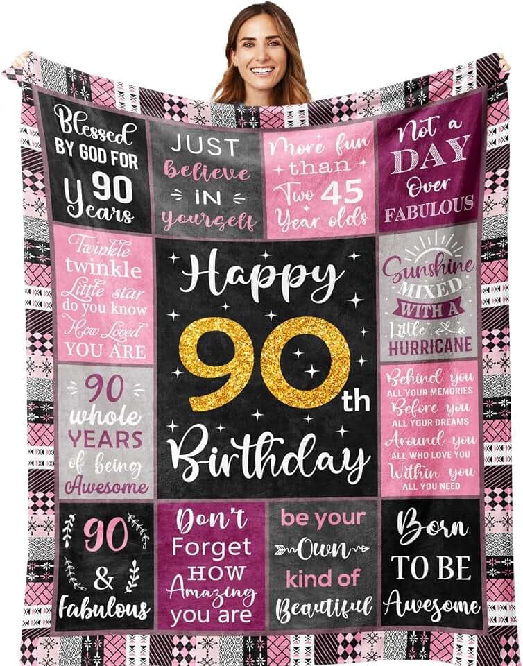 Amonee-YL 90th Birthday Gifts for Women, 90th Birthday Gift Blanket 50"X60"