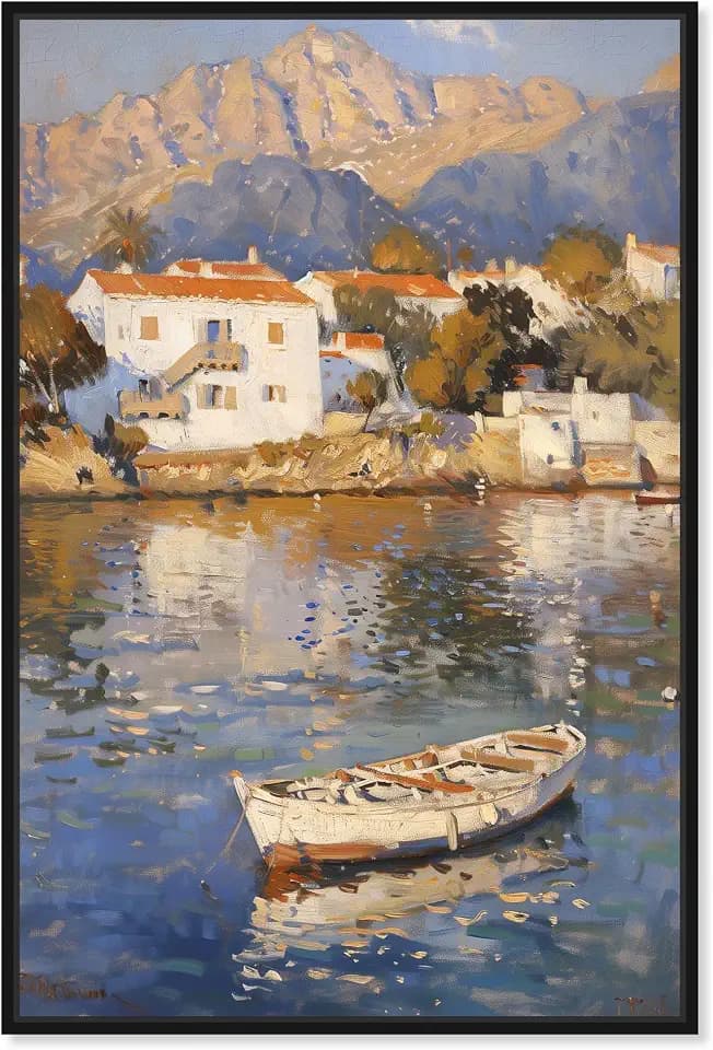Art Remedy Afternoon off the Shore Canvas Vintage Landscape Art, Black Frame, 20" x 30"