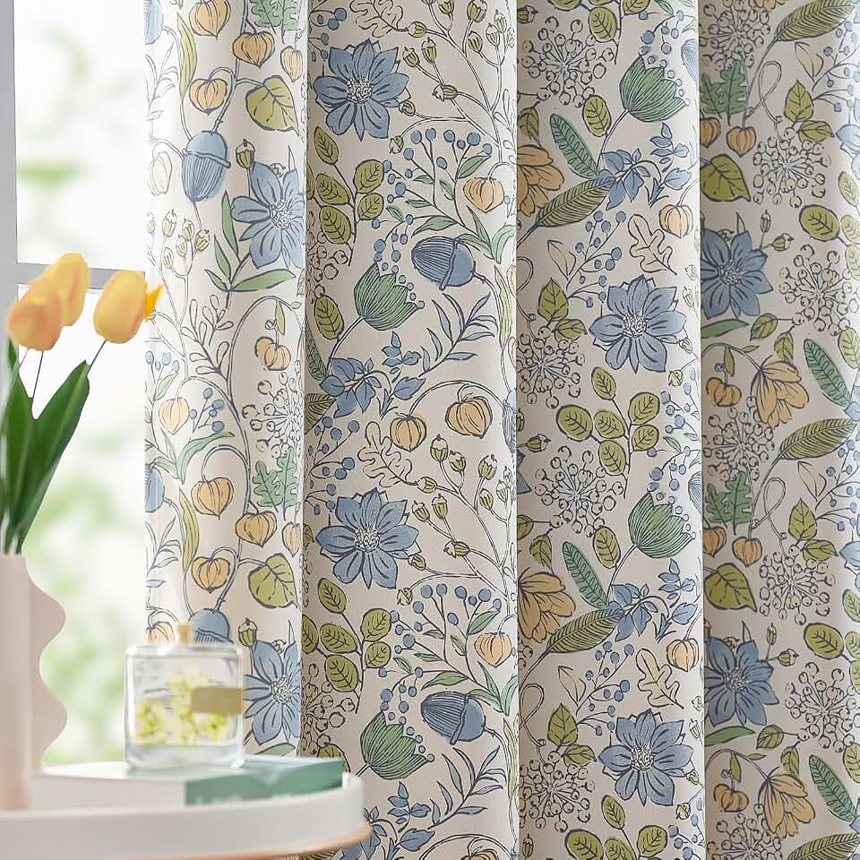 jinchan Floral Blackout Curtains Blue Farmhouse 63 Inch 2 Panels