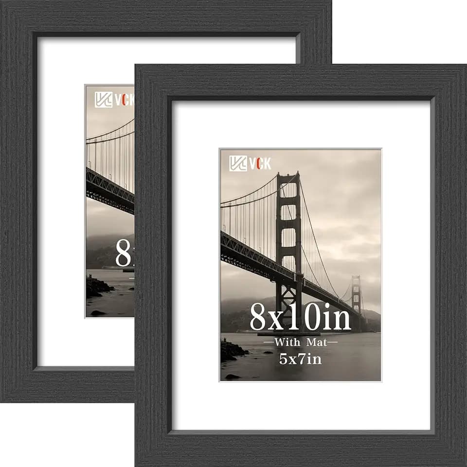 VCK 8x10 Picture Frame, Black Oak Wood, Real Glass, 2 Pack, Tabletop & Wall