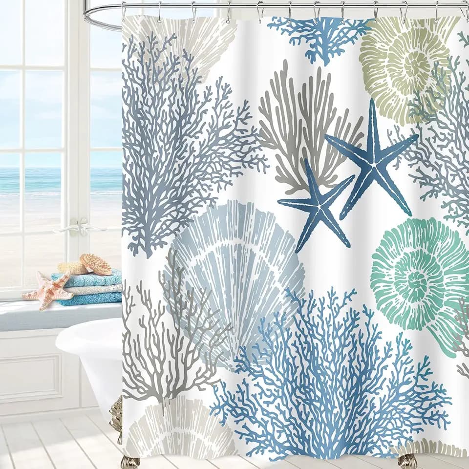Nautical Coastal Beach Ocean Theme Shower Curtains for Bathroom, 72x72