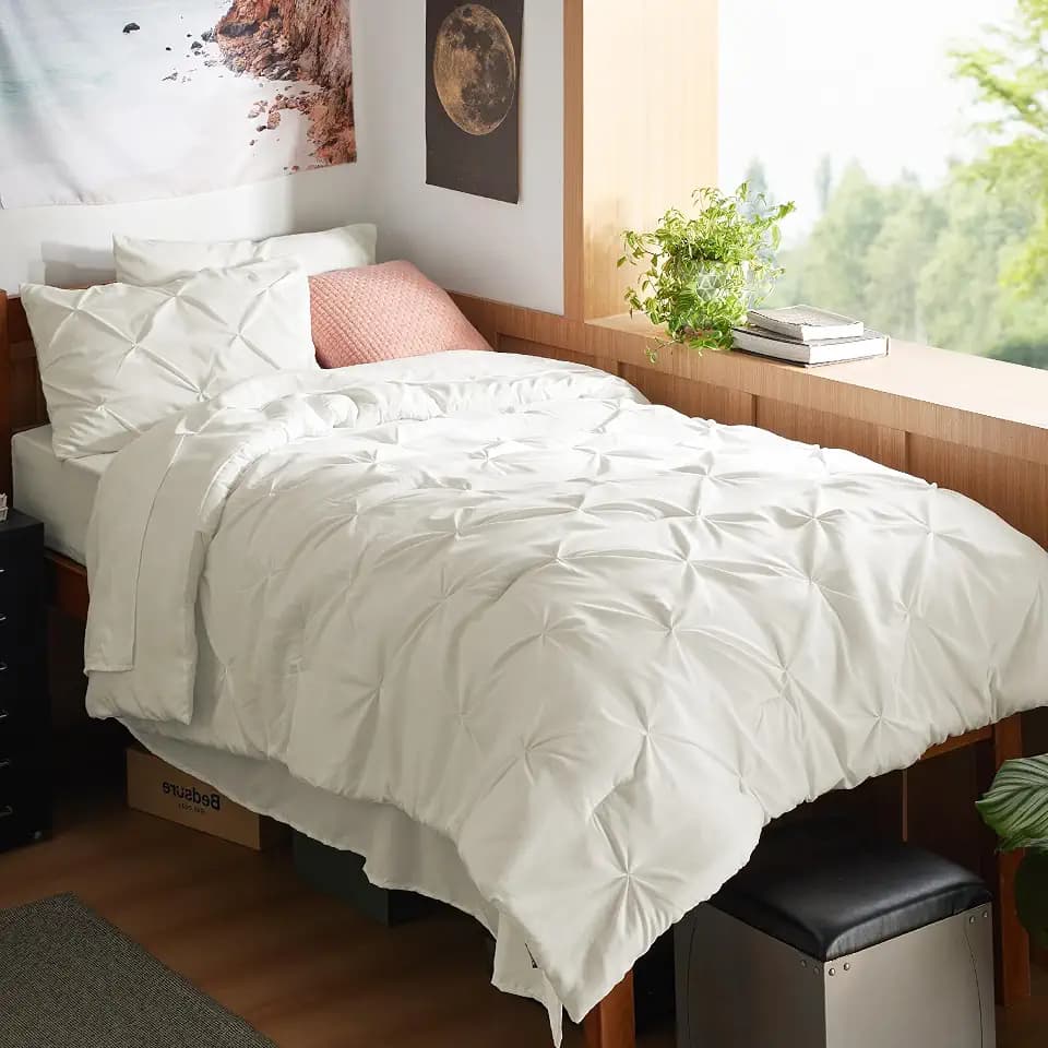 Bedsure Twin XL Comforter Set & Sheet Set, 5-Piece Ivory Bed in a Bag