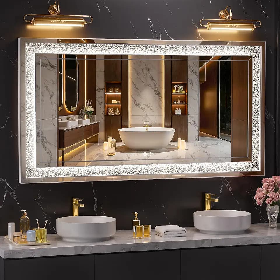 55" x 30" LED Diamond Wall Mirror, Dim & Anti-Fog