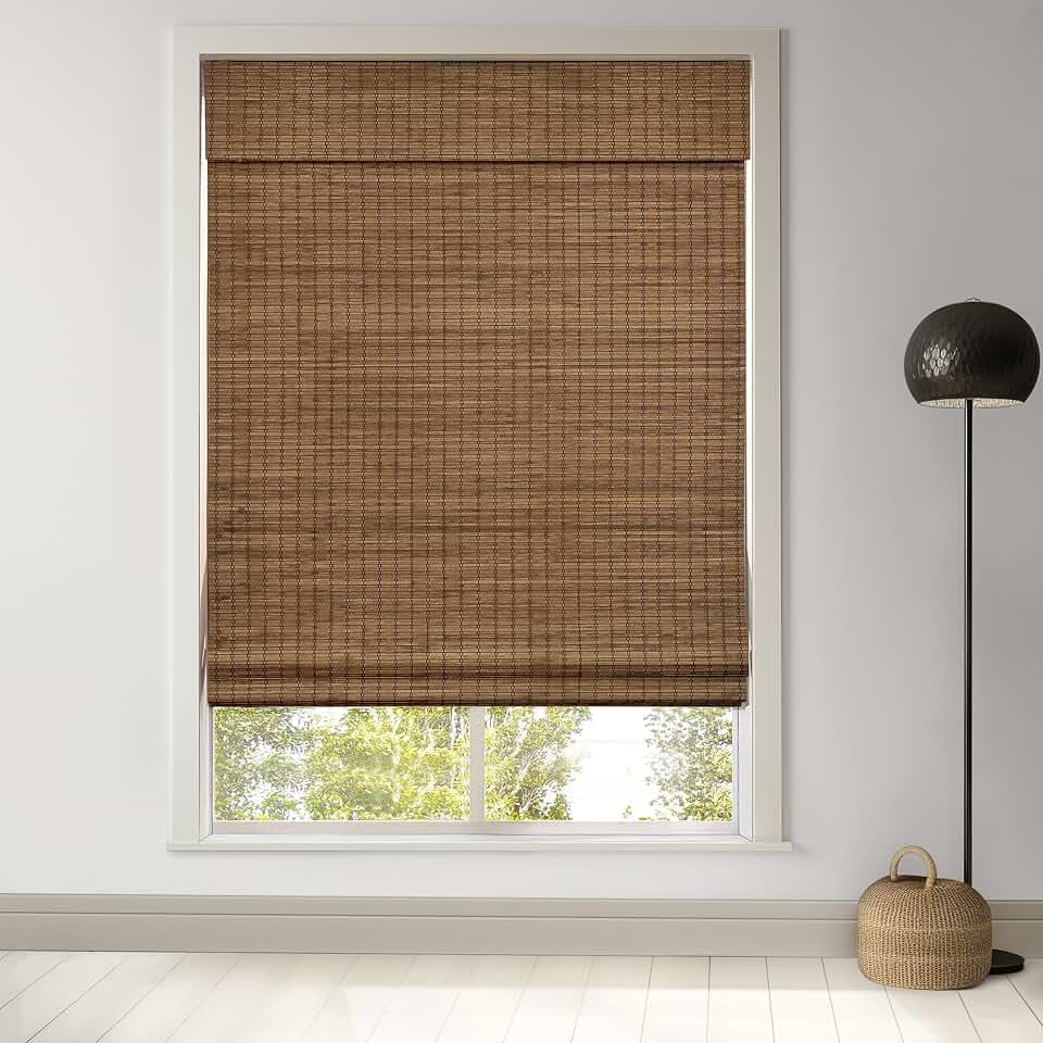 LazBlinds Cordless Bamboo Roman Shades, 30.5x48, Highfield Teak