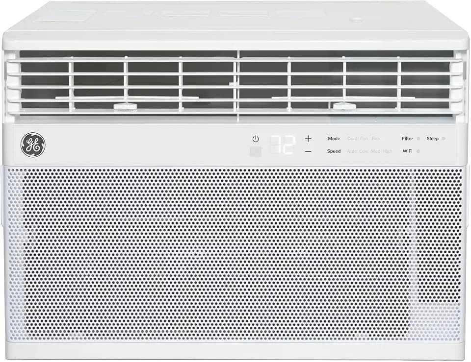 GE 10,000 BTU Smart Window Air Conditioner, Powerful Cooling for Rooms up to 450 Sq Ft, Energy Efficient, Wi‑Fi, Alexa/Google, Quick Install Kit, White