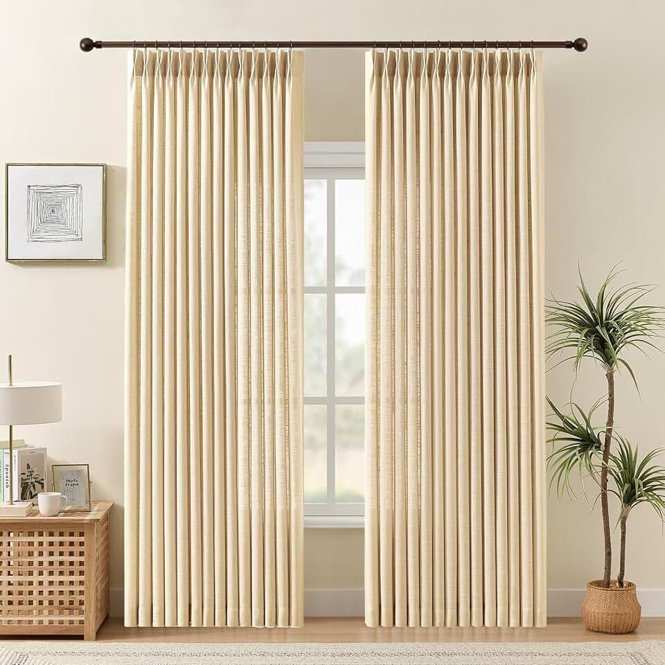 Pinch Pleated Linen Blend Sheer Curtains Light Filtering for Living Room
