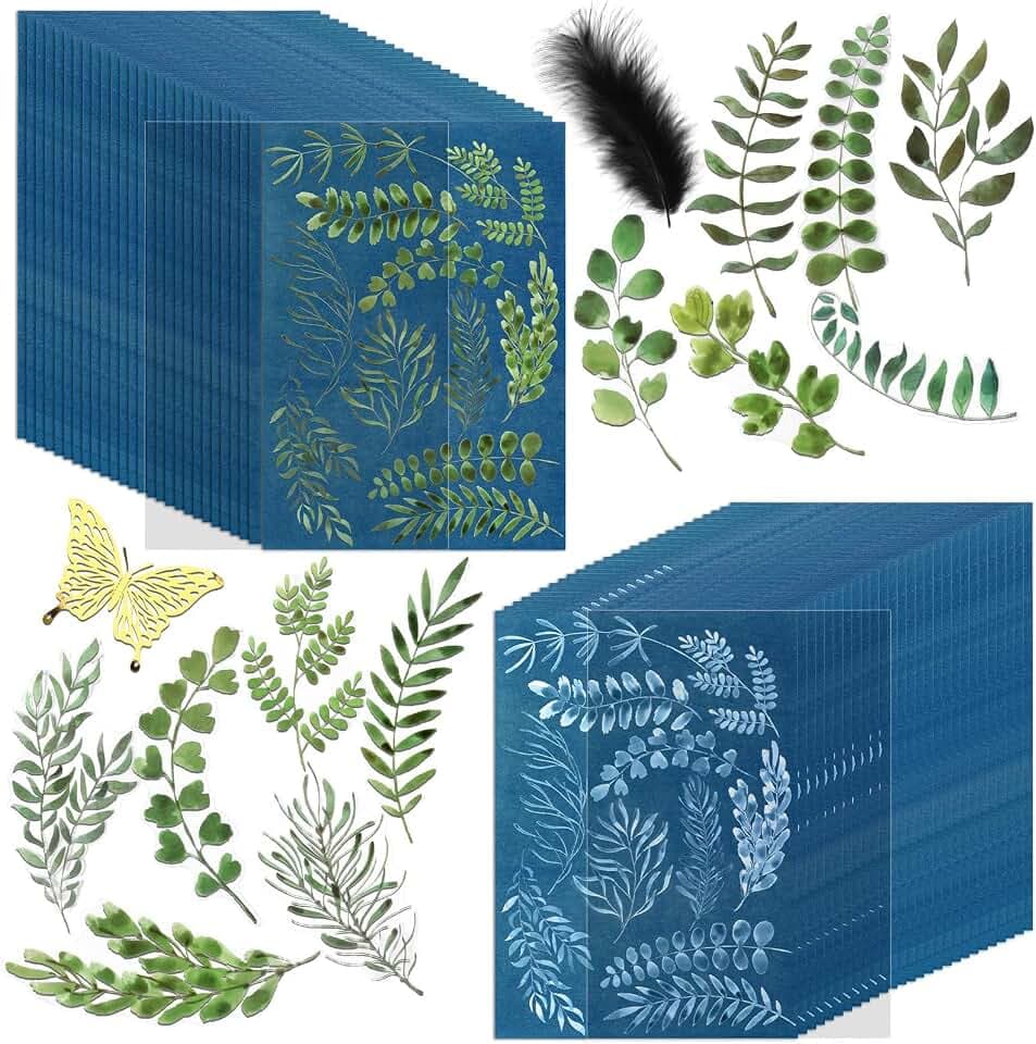 NOVWANG 80 Pcs Cyanotype Paper, High Sensitivity Sun Print Paper Kit with 2 Sleeves and 1 Template, DIY Arts and Crafts Project (5.8 x 4.1 Inch)