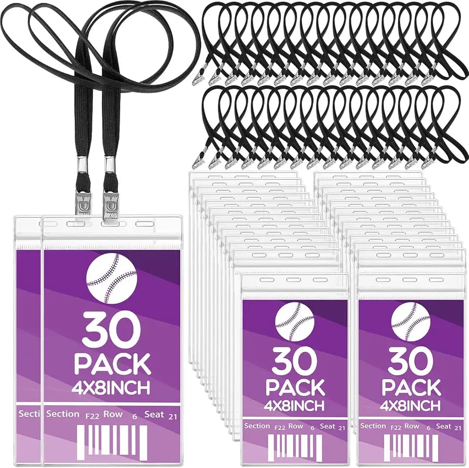Patelai 30 Pcs Extra Large 4 x 8 Inch Badge Holders with Lanyard Bulk PVC Waterproof Card Holder Credential ID Protector Sleeves 3 Lanyard Slots at Top for Office Sporting Events Concert (Black)