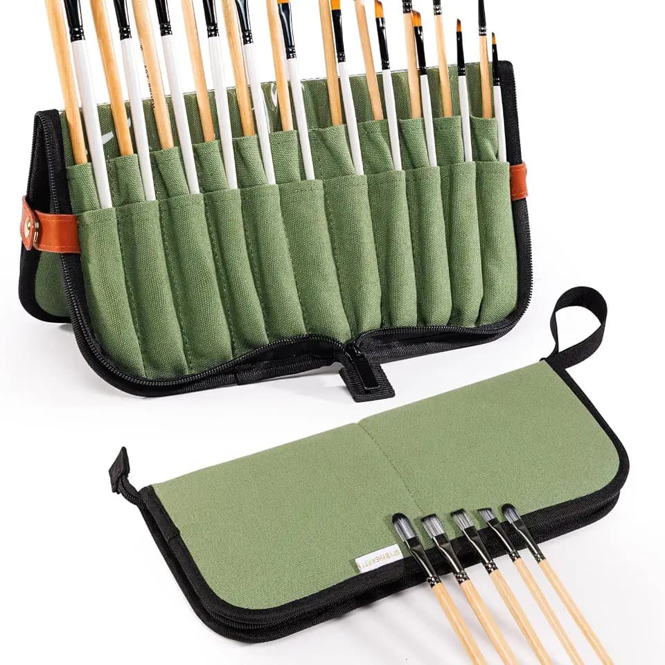 Stand Up Paint Brush Holder Case, 22-Slot Paintbrush Storage Bag Pop-Up