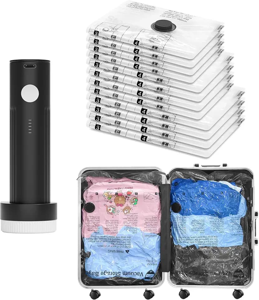 Vacuum Seal Bags for Clothing Travel with Electric Pump, 12 Combo