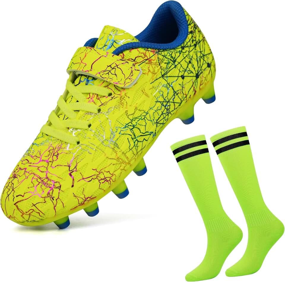 JABASIC Fussballschuhe Kinder Firm Ground Football Schuhe Jungen Mädchen Fußballschuhe mit Fußball-Socken