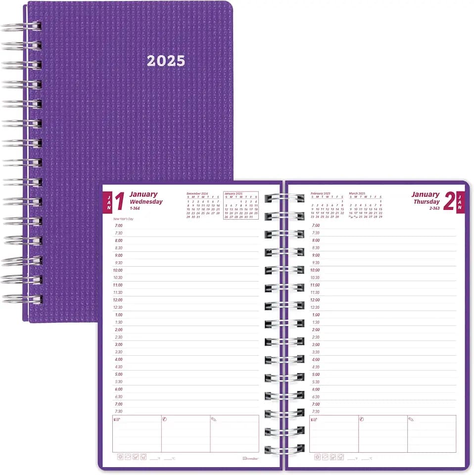 Brownline® 2025 DuraFlex Daily/Monthly Planner, Appointment Book, 12 Months, January to December, Twin-Wire Binding, 8" x 5", Purple (CB634V.PUR-25)