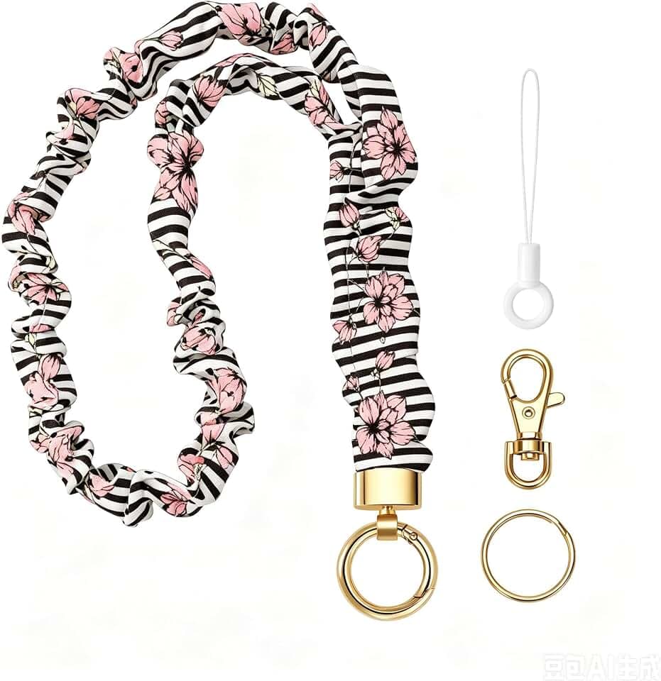 Stretchy Lanyard for ID Badges,Teacher Lanyard for Keys, Cute Neck Lanyard for Women (Black and White Stripes)