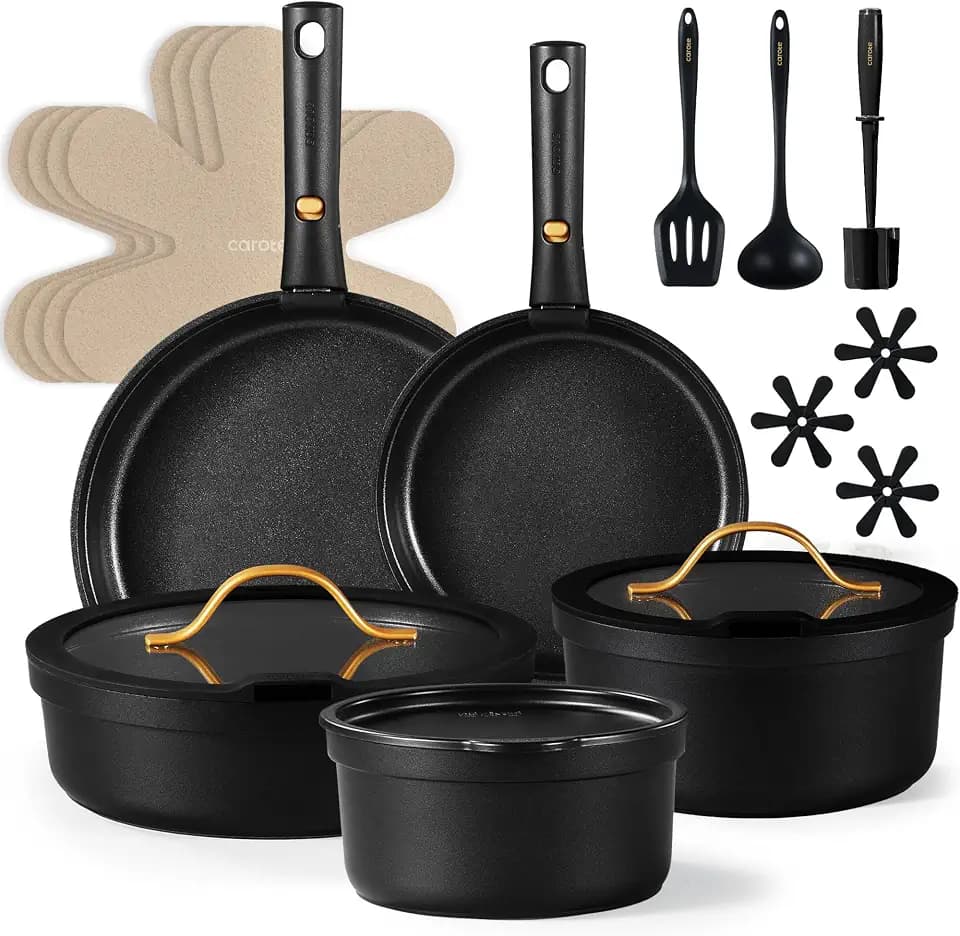 CAROTE 20pcs Pots and Pans Set Non Stick, Detachable Handle Cookware Sets