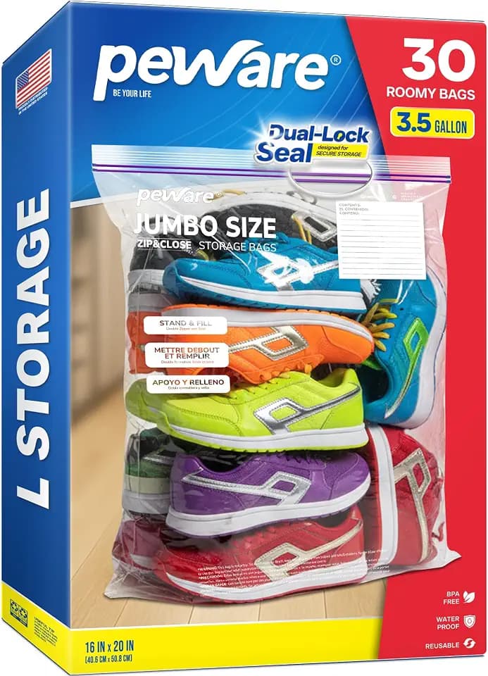 3.5 Gallon Extra Large Storage Bags, Double Zipper Clear Plastic Jumbo Bags