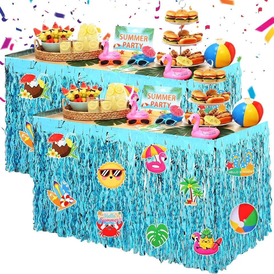 Reallnaive 2 Pack Summer Pool Party Table Skirt 30 x 108 Inch Tablecloth