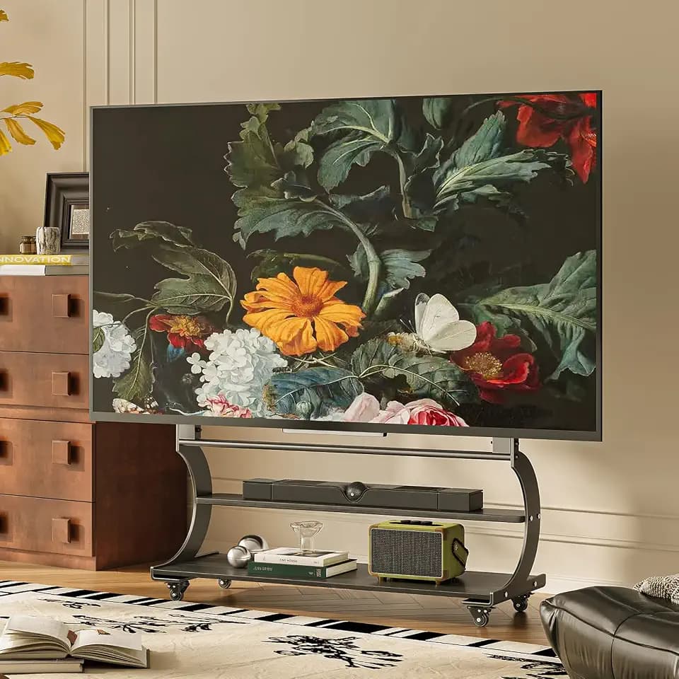 Easel Rolling TV Stand on Wheels for 50-100 Inch TVs with 2-Tier Shelves