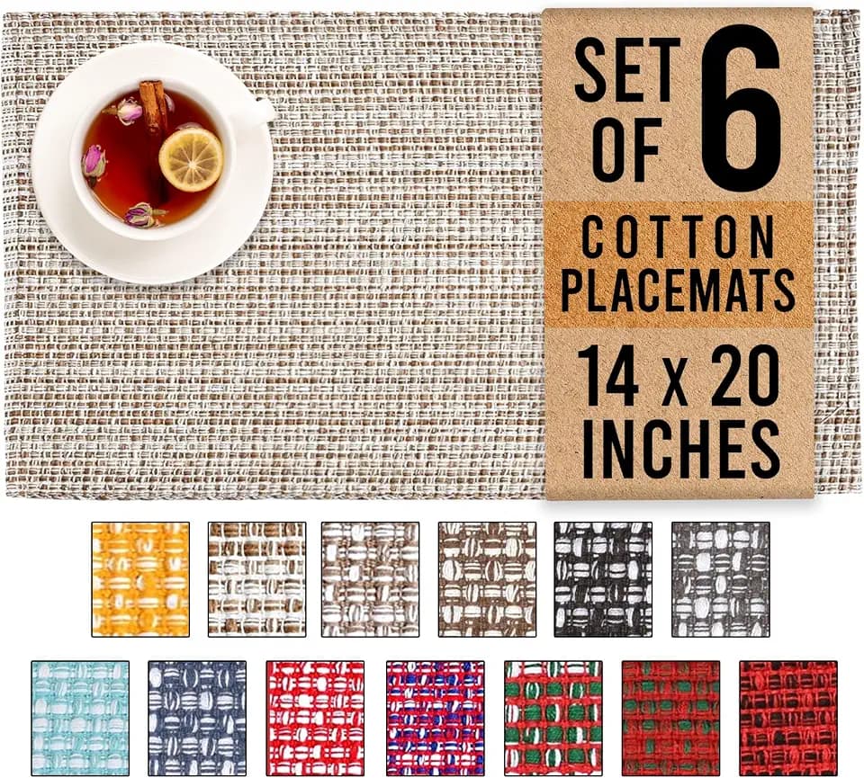 Urban Villa Two Tone Placemat Cotton Tablemat 14x20 (Set of 6) Eggshell