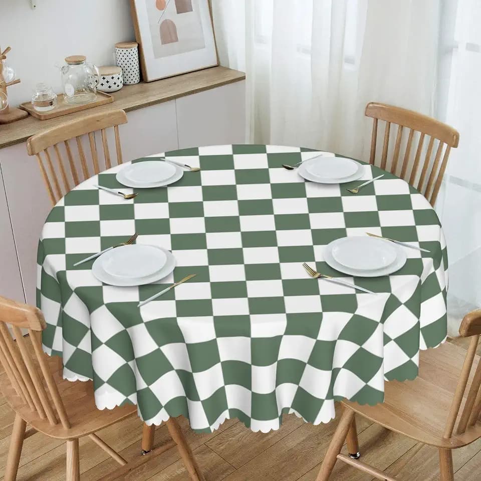 Ohocut Checkered Table Cloth, Classic Checkerboard Tablecloth for Picnic, Party, Dinner Table Cover, Waterproof Washable Wrinkle Resistant (Green, 60''x60'' (Round))
