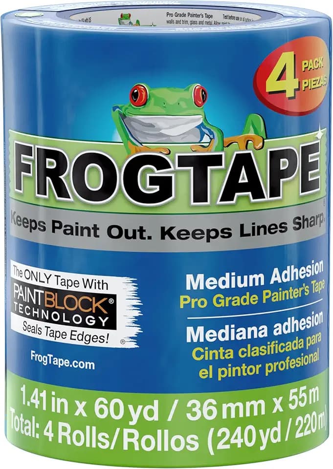 FrogTape ProGrade Blue Painter's Tape with PAINTBLOCK, 1.5" Wide, 4 Rolls