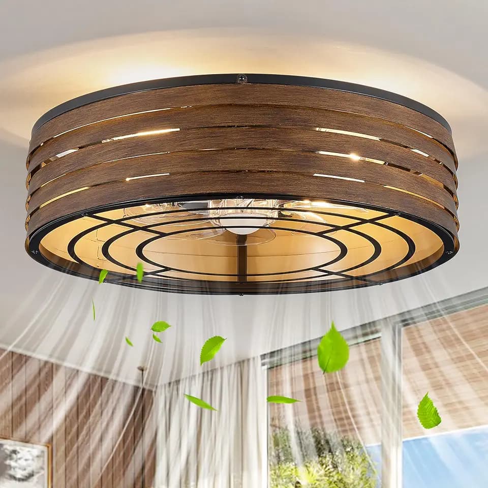20-Inch Caged Ceiling Fan with Dimmable Light, Memory Remote, Walnut
