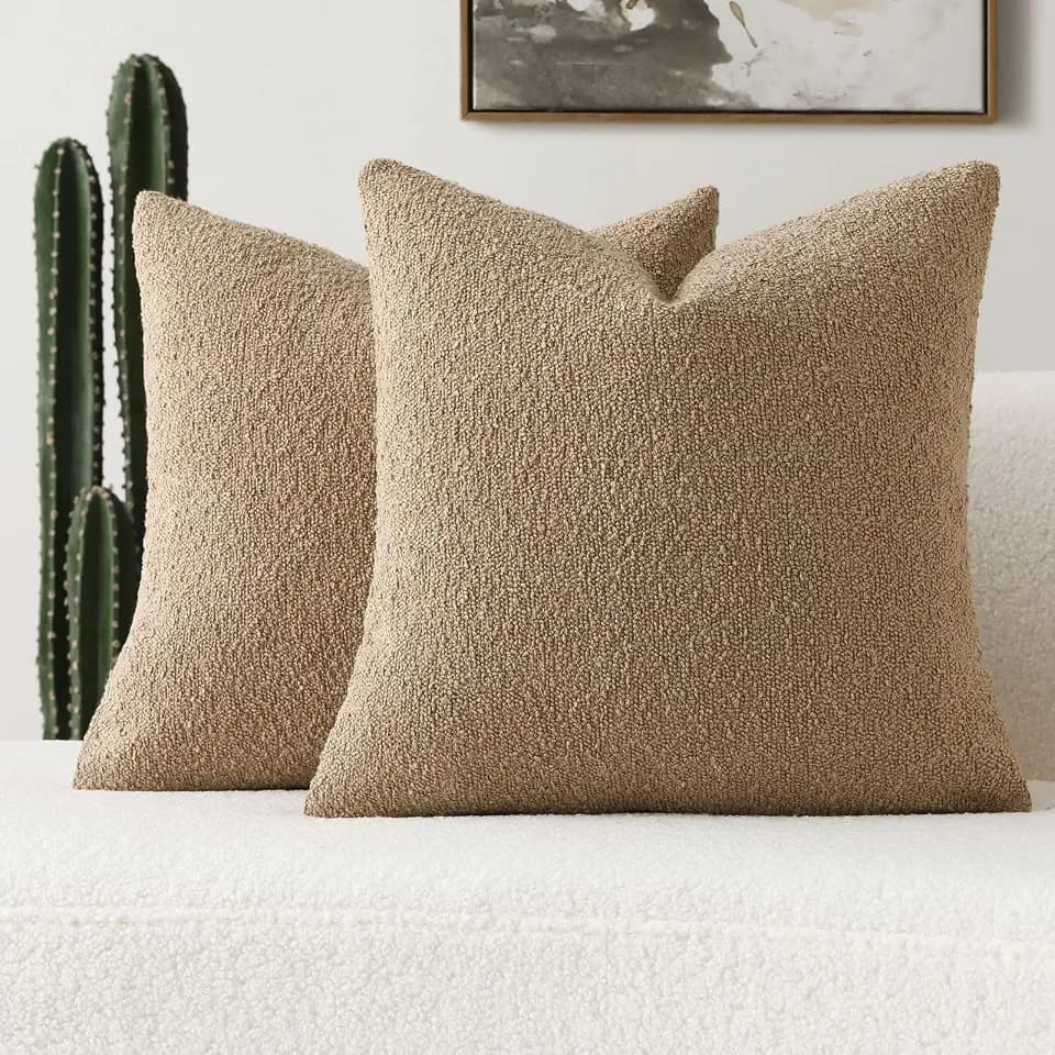 FUTEI Pack of 2 Boucle Textured Throw Pillow Covers 16x16 Inch, Khaki
