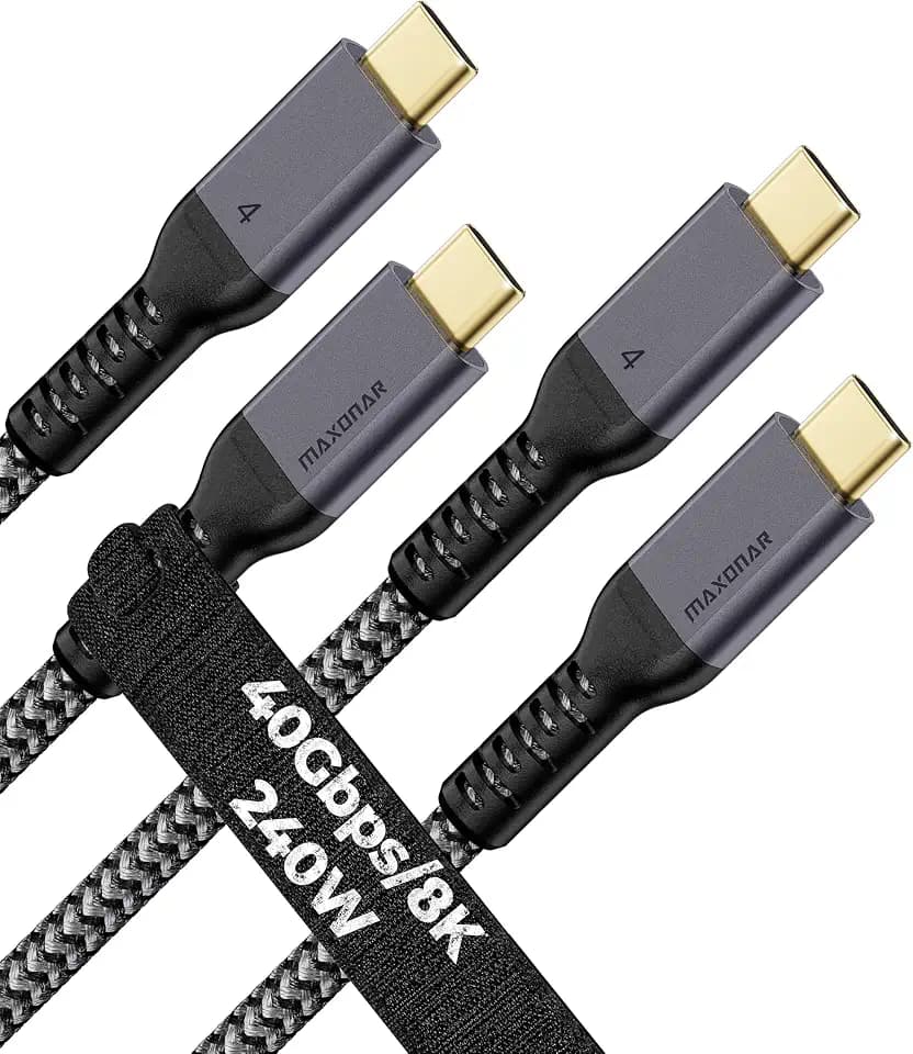 Thunderbolt 4 Kabel 1,2m/40Gbps,Maxonar TB4 USB C 4 Kabel Unterstützt 1x8K60hz oder doppelten 4K60hz-Monitor,für i-Phone 15 Pro/Max,Macbook air M1M2,Mac Studio,Studio Display,SSD,eGpu,Dock 2 Packungen