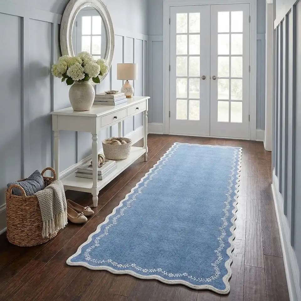 GarveeHome 2x6 Scalloped Washable Runner Rug Non Slip Hallway Kitchen Rug