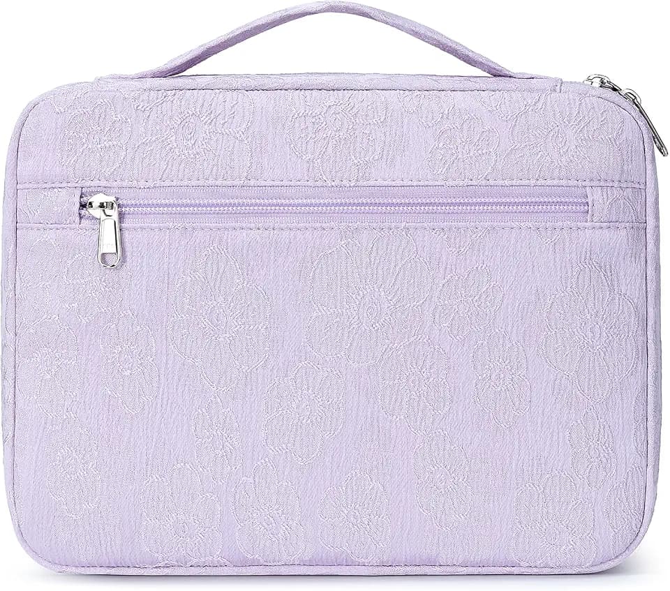 Octsky Bible Cover Carrying Book Case Church Bag Bible Protective with Handle and Zippered Pocket, Floral Purple