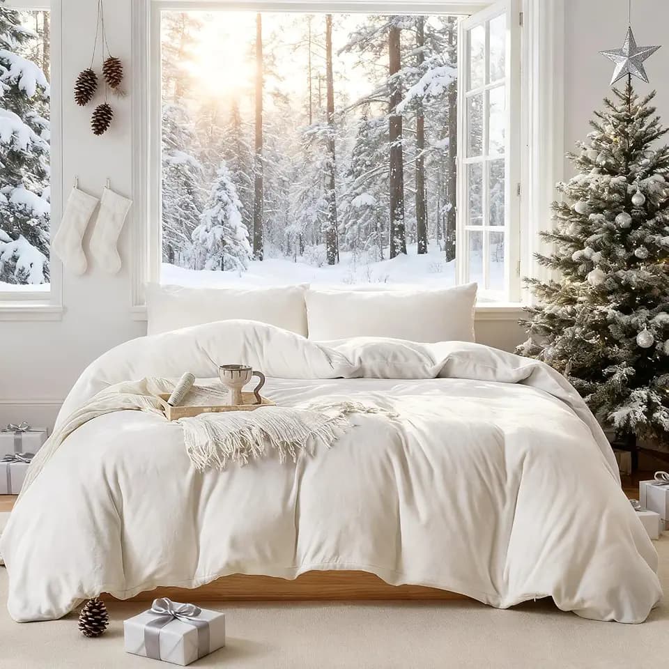 WARMDERN White Milk Velvet Duvet Cover Set California King Size, 104" x 98"