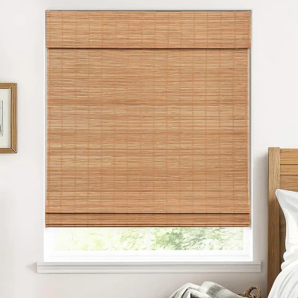 UNISHADES Blackout Cordless Bamboo Roman Shades 28 3/4×64 in Papara Carbon