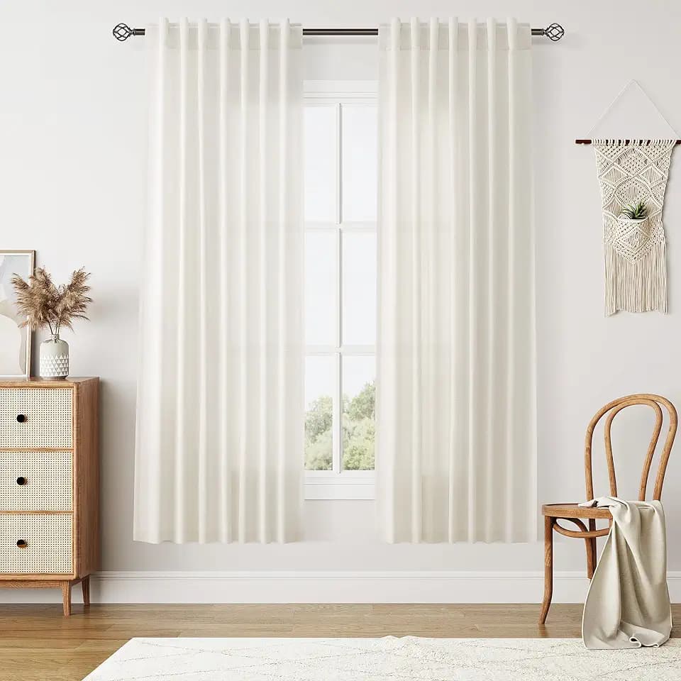 Nanspring Natural Linen Curtains 72 Inch Long 2 Panels for Living Room Semi Sheer Privacy Light Filtering Drapes Textured with Back Tab Rod Pocket for Bedroom Country Decorative Burlap Cream 50 x 72