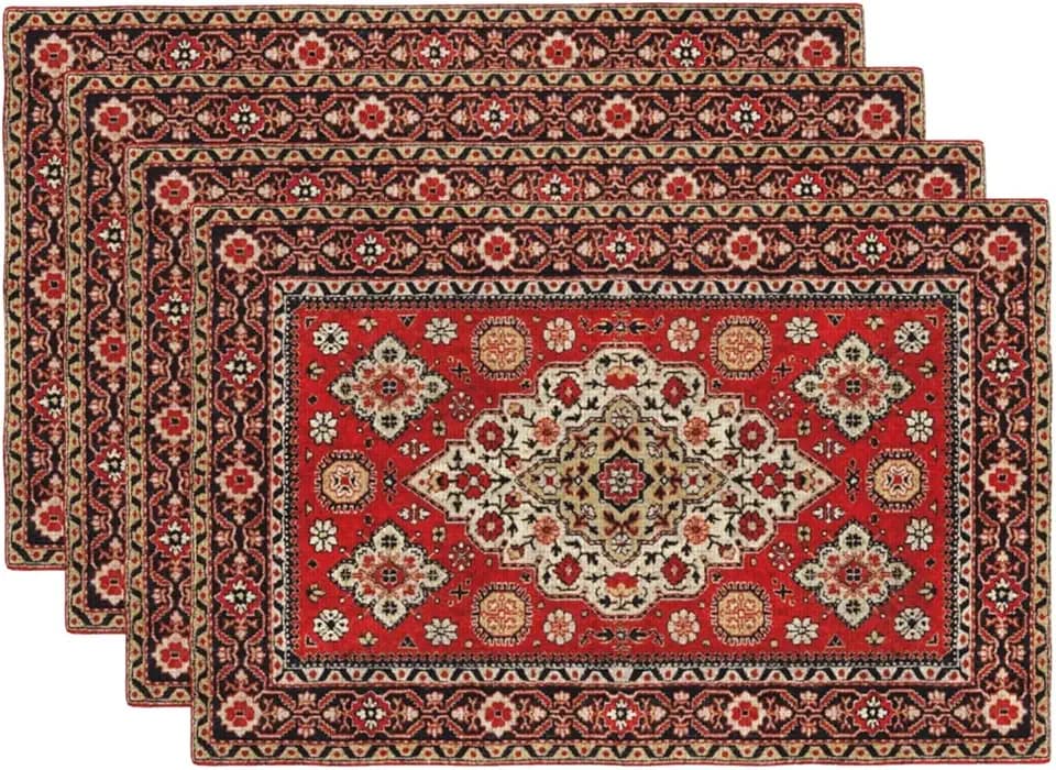 Royal Red Moroccan Placemats Set of 4 Linen Washable 12x18 Inch