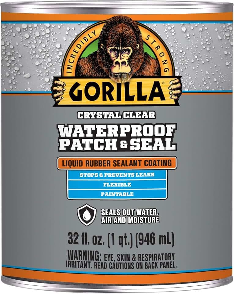 Gorilla Patch & Seal Liquid Rubber Waterproof Sealant, Crystal Clear, 32 Ounce (Pack of 1) - Seals Out Water, Air, and Moisture