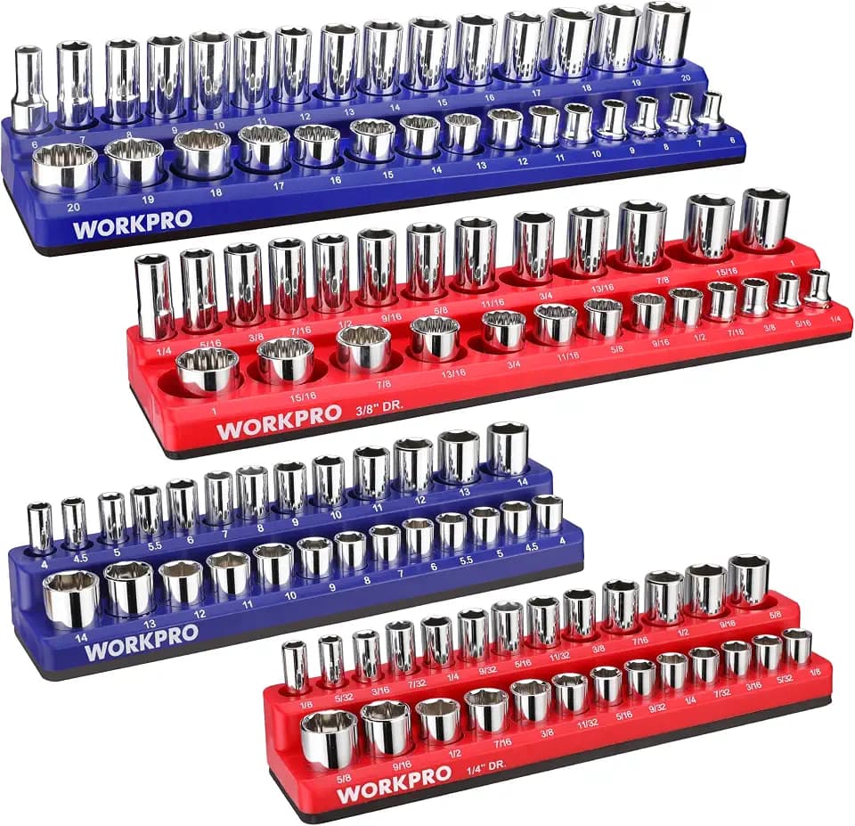 WORKPRO Magnetic Socket Organizer Set, 4-Piece Socket Holder Set
