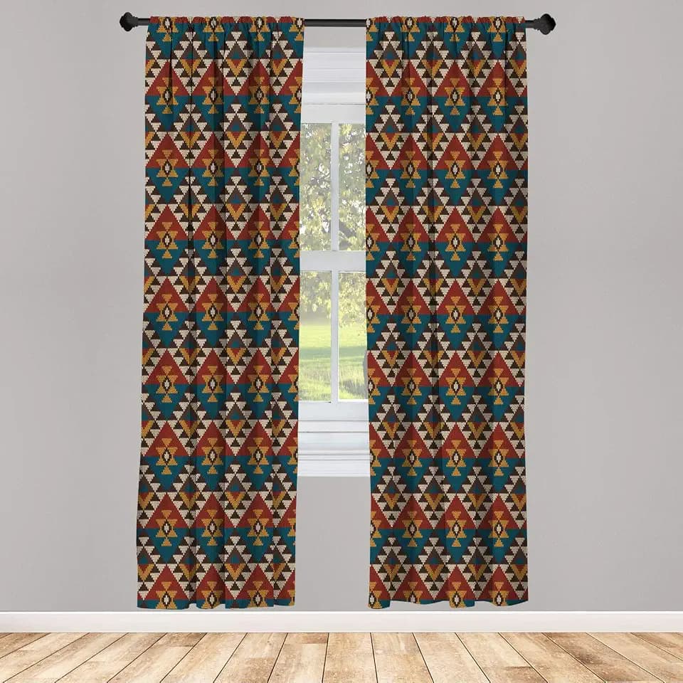 Ambesonne Geometric Window Curtains, Knitted Seem Jacquard View Pattern Geometric Image, Lightweight Decorative 2-Panel Set & Rod Pocket, Pair of - 28" x 63", Petrol Blue