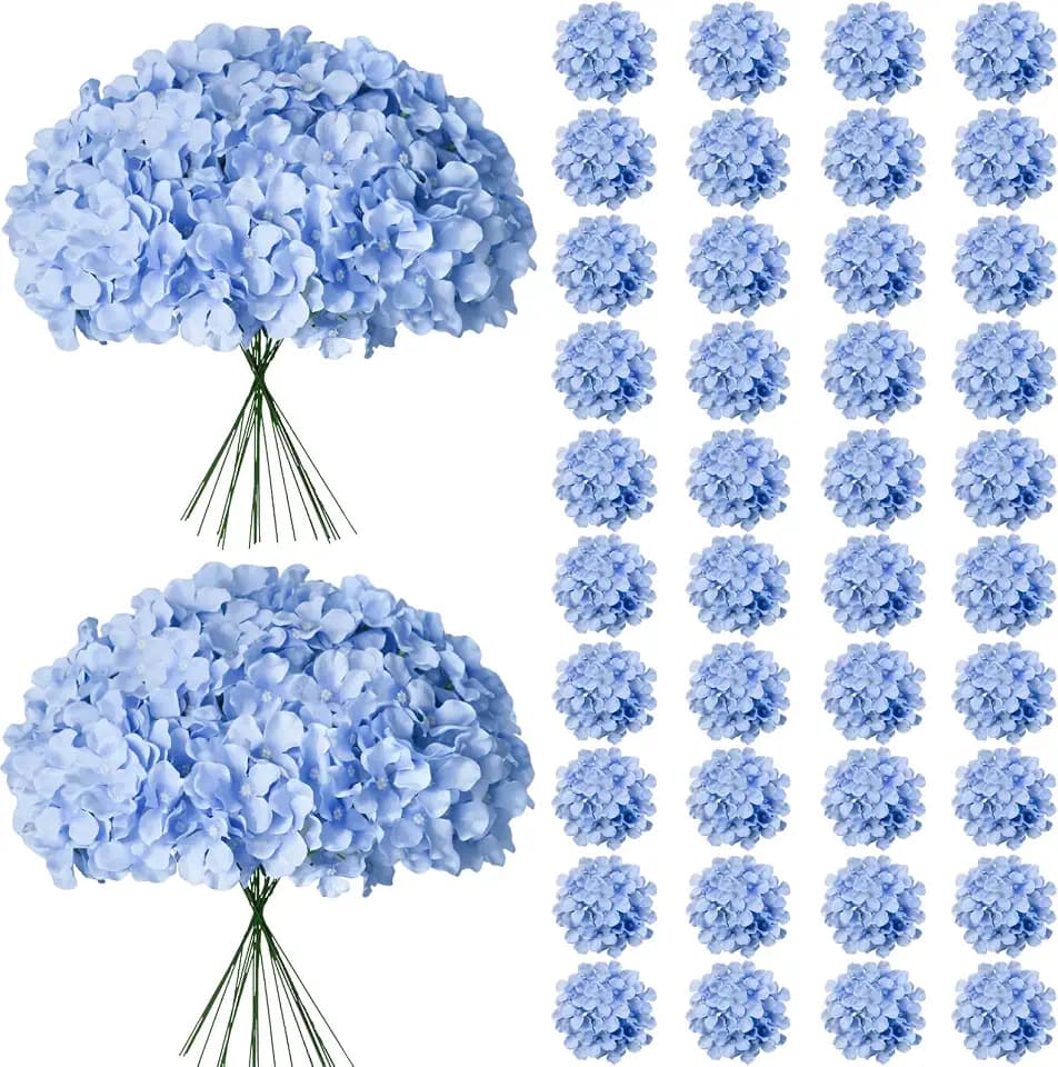65Pcs Blue Hydrangea Artificial Flowers Bulk for Home Decor