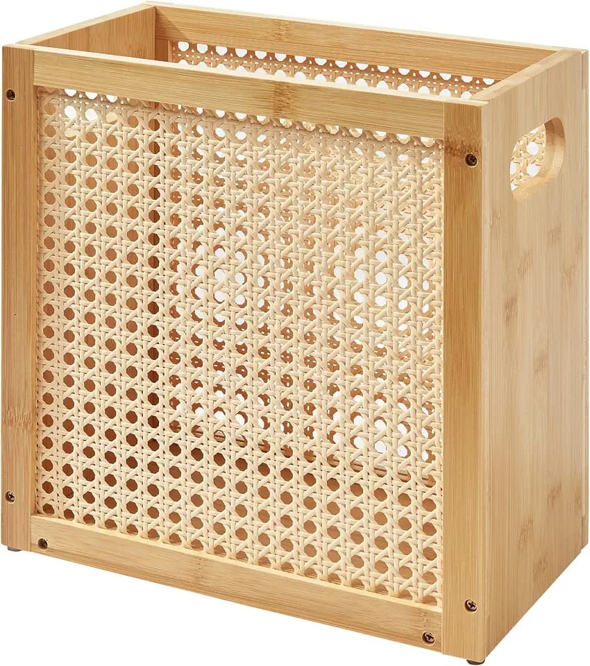 TIOPGHAD 3-Gallon Small Rattan Wicker Waste Basket Trash Can, Natural