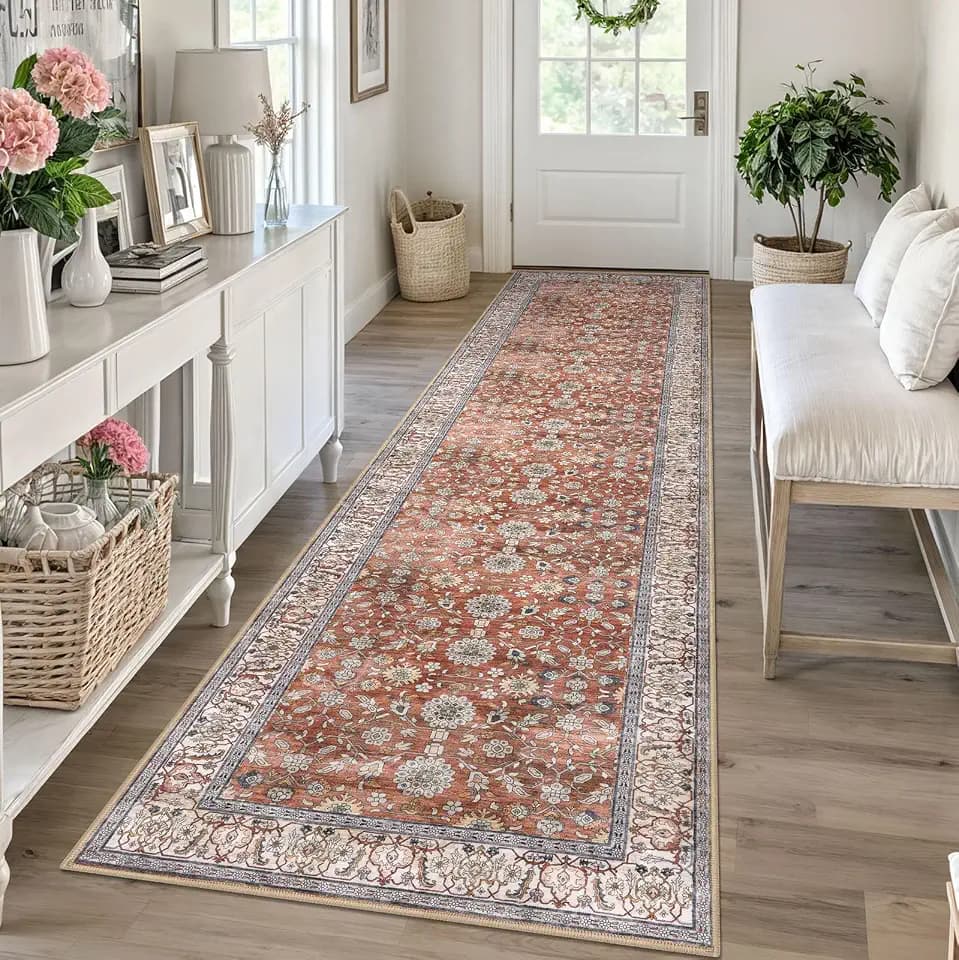 KUTA Vintage Washable Runner Rug, 2.6x10 Red Clay Runners for Hallways