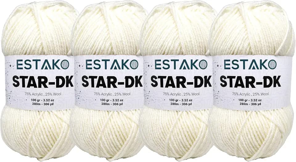 Estako Star-DK Soft Yarn for Crocheting, DK Weight 3, 4-Pack, Off White