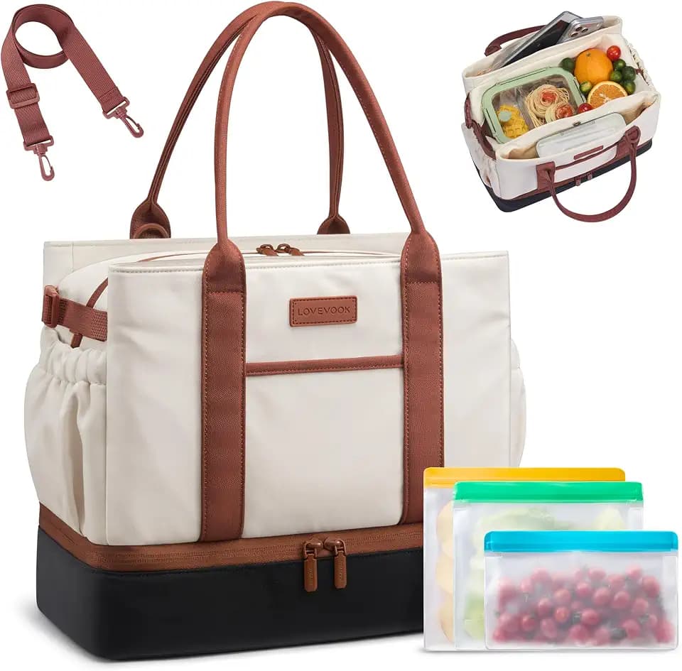 LOVEVOOK Insulated Lunch Bag Women with Triple Compartments & Bottle Holder