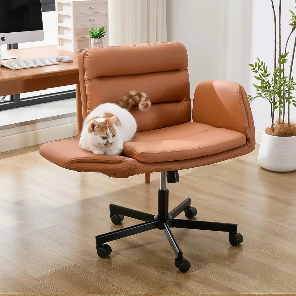 Criss Cross Chair with Flip-Up Arms & Swivel Wheels, Vanity Chair with Adjustable Height & Side Pockets, Comfortable Wide Seat Reclining Computer Office Desk Chairs for Home Office, Make Up, Bed Room