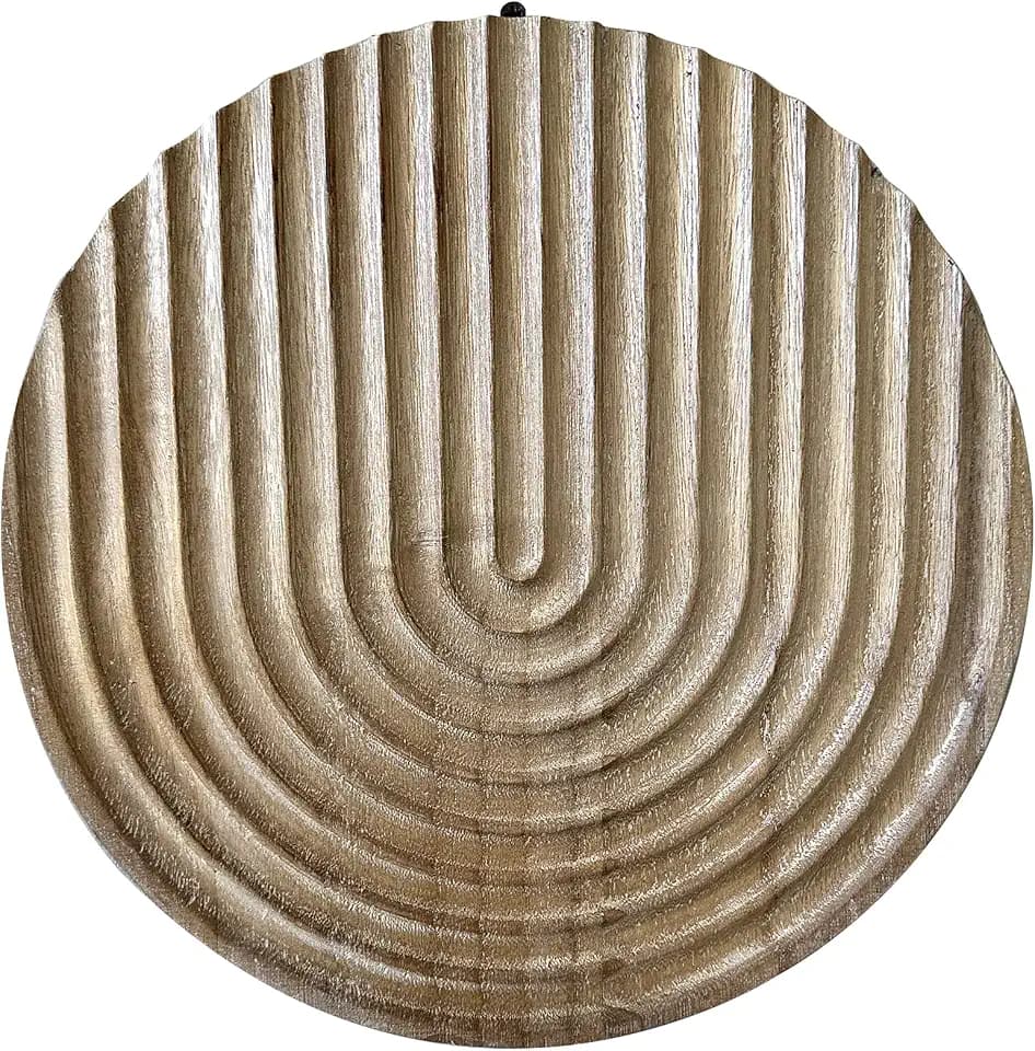 Musanpou Hand-carved Round Art Decor for Home and Living Room Wall Simple Wooden Farmhouse Wall Decor (Natural)