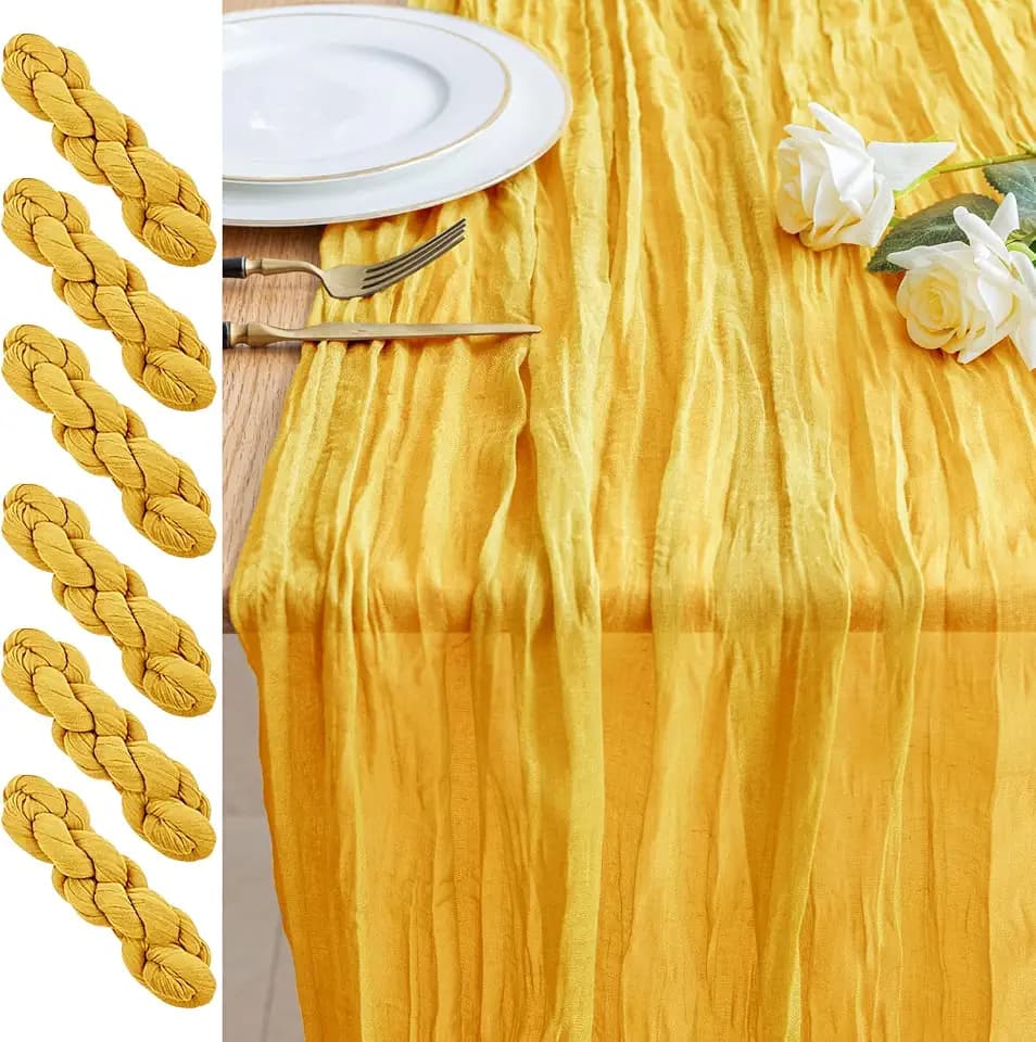 Cheesecloth Table Runner 10FT 6Pcs Gold Boho Gauze Rustic Sheer Runners