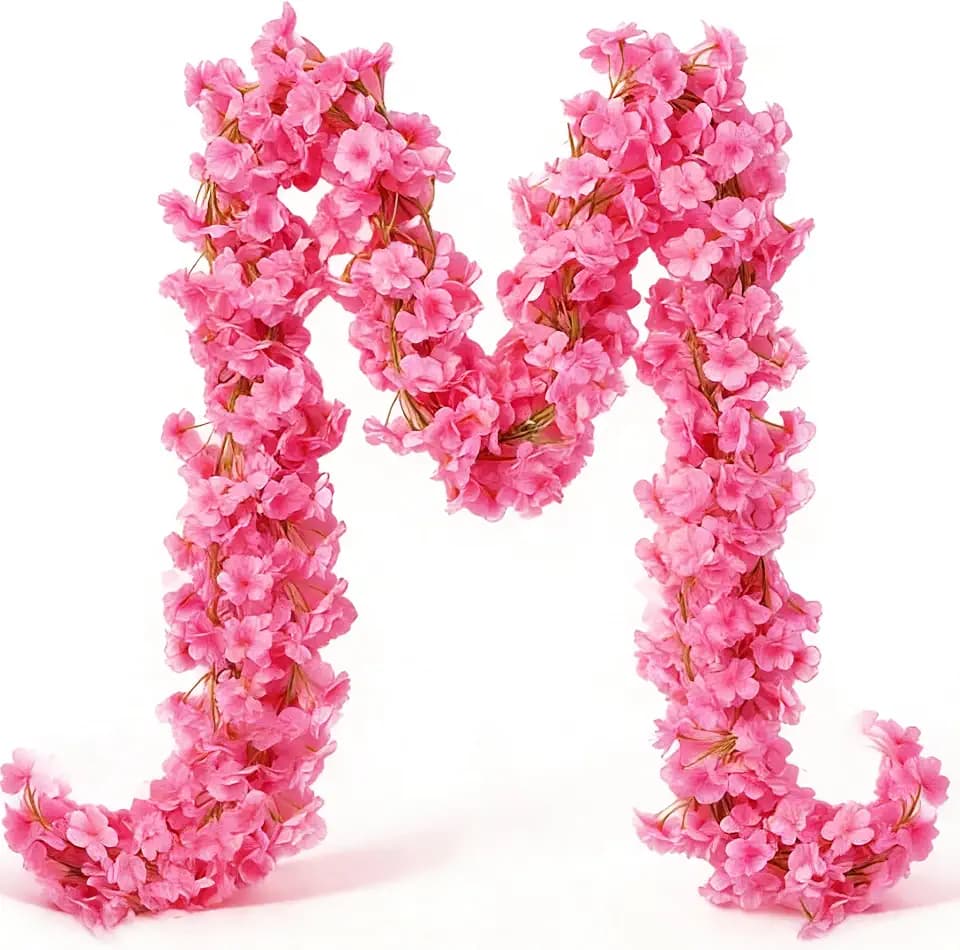YRIOWMI 10PCS 59FT Artificial Silk Cherry Blossom Garland, Hanging Sakura Flower Vines for Wedding Party Home Arch Office Sakura Decor (Deep Pink)