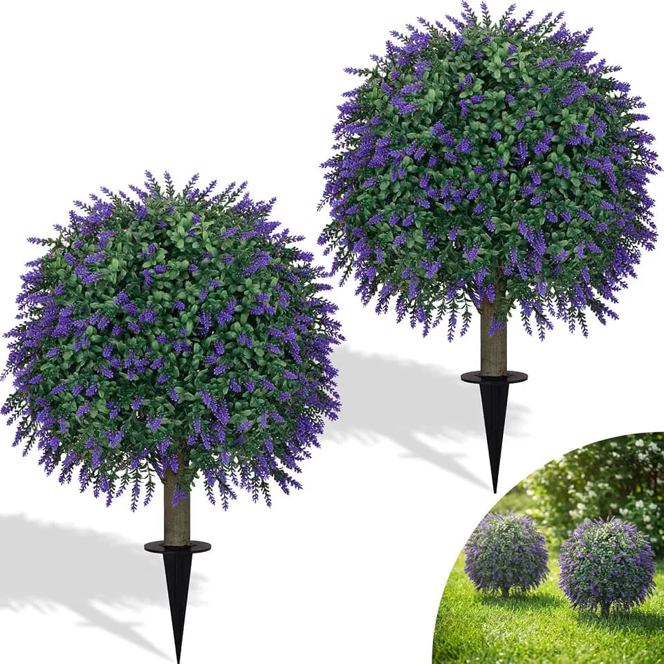 2 Pack Artificial Lavender Flowers Bushes for Outdoor Decoration