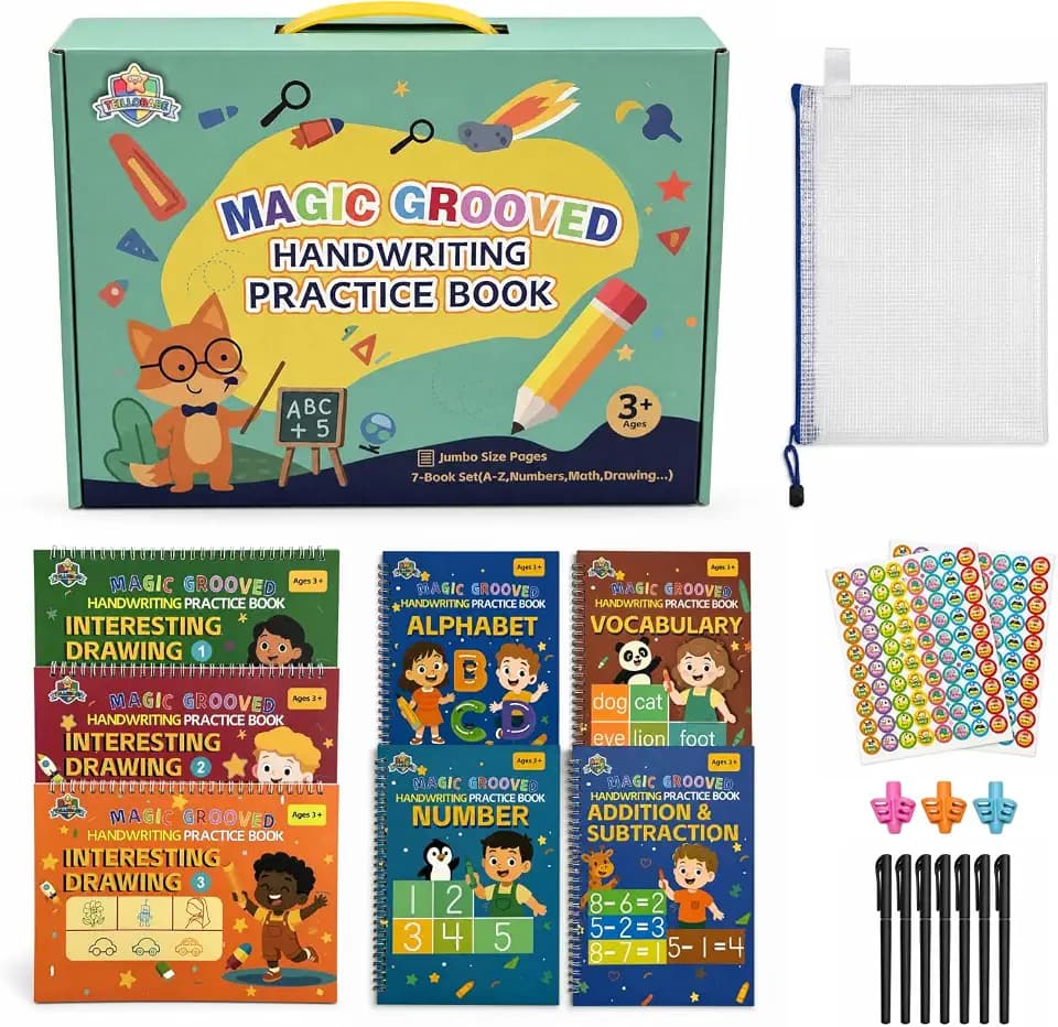 Magic Grooved Handwriting Workbook for Kids 3-8, Reusable with Auto-Disappearing Ink | Preschool Writing Learning Toy, Educational Gift for Toddlers