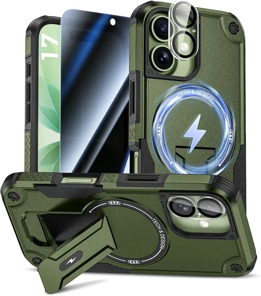 Goton 3 in 1 for iPhone 17 Case with Privacy Screen Protector Green