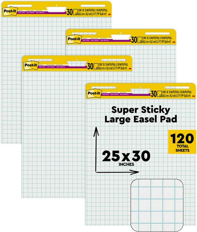 Post-it Super Sticky Easel Pad, 25 x 30 in, White Grid, 4 Pads
