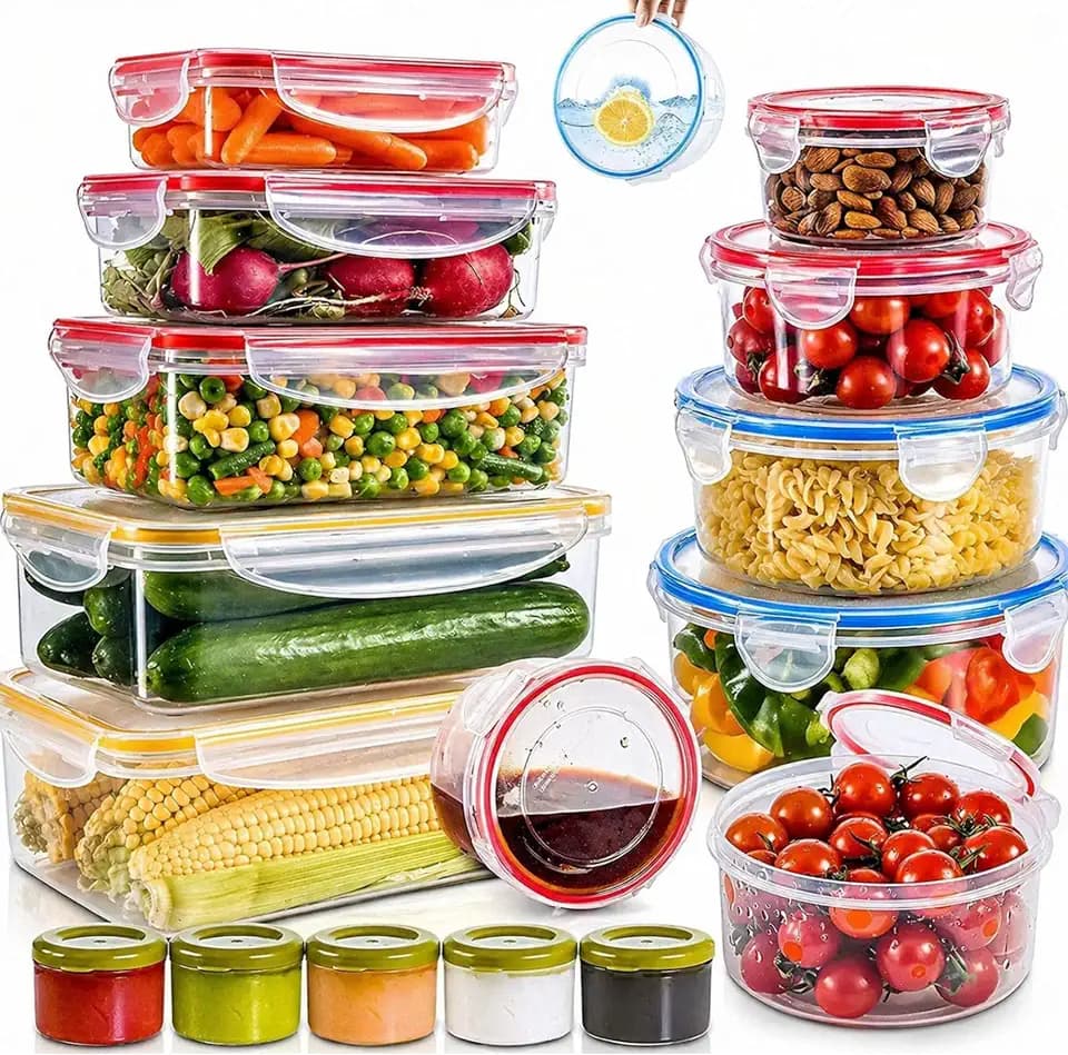 RFAQK Food Storage Containers with Lids- 14 Pack (85oz to 1.5oz) Freezer Storage Containers-BPA Free, Leak-proof, Stackable, Kitchen Pantry Organization with Microwave Safe